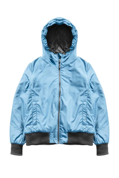 Blue sport zipped jacket with a hood isolated over white