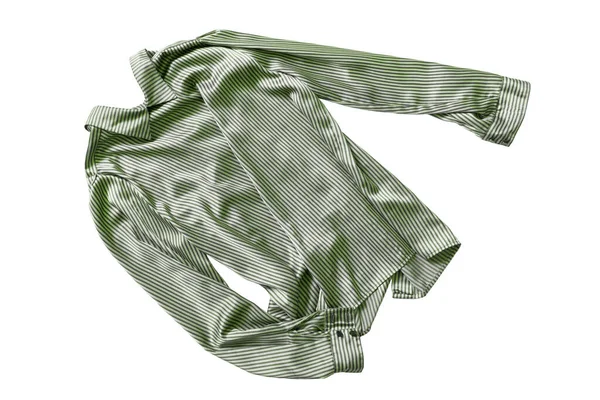 Зелена Смугаста Атласна Блузка Білому Тлі — стокове фото