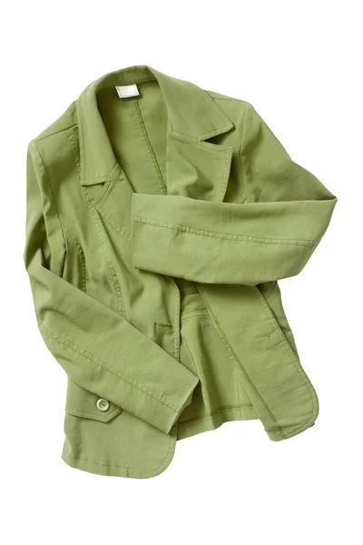 白色背景的绿色卡其布夹克 — 图库照片