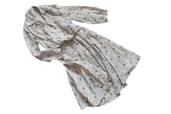Silk Vintage Vestido Longo Floral Isolado Sobre Branco — Fotografia de Stock