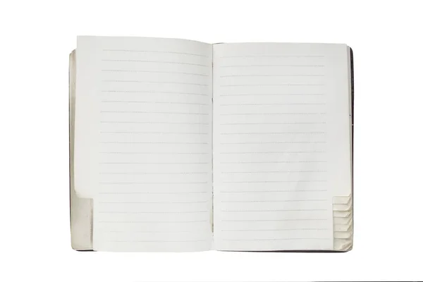 Velho Caderno Branco Forrado Aberto Sobre Fundo Branco — Fotografia de Stock