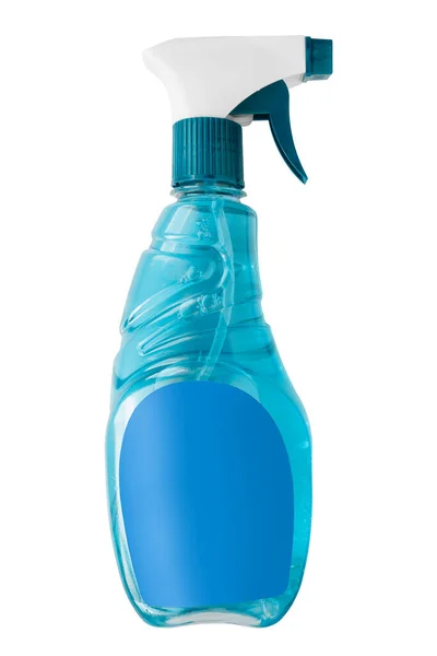 白い背景に青い液体クレンザースプレーボトル — ストック写真