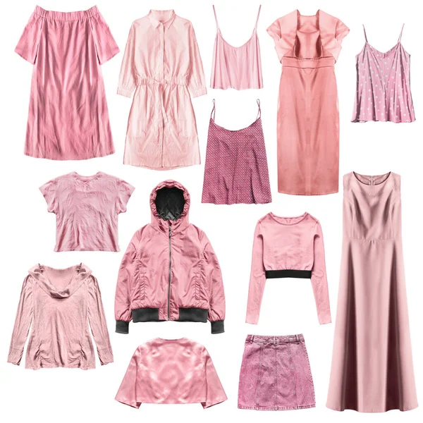 Колекція Рожевого Жіночого Одягу Білому Тлі — стокове фото