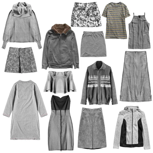 白い背景の灰色の服のコレクション — ストック写真