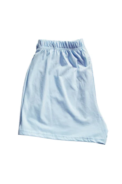 Gevouwen Blauwe Pyjama Shorts Witte Achtergrond — Stockfoto