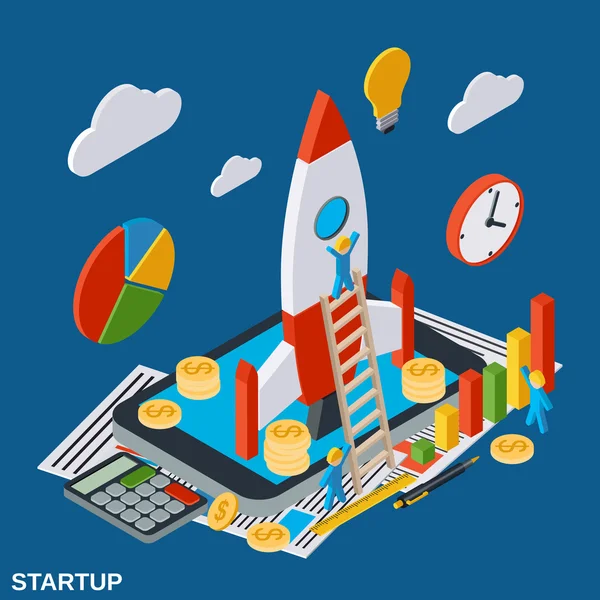 Business startup flat isometric vector concept — Stock Vector