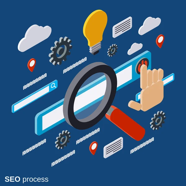 Optimisation SEO, traitement de l'information, concept de vecteur de recherche web — Image vectorielle