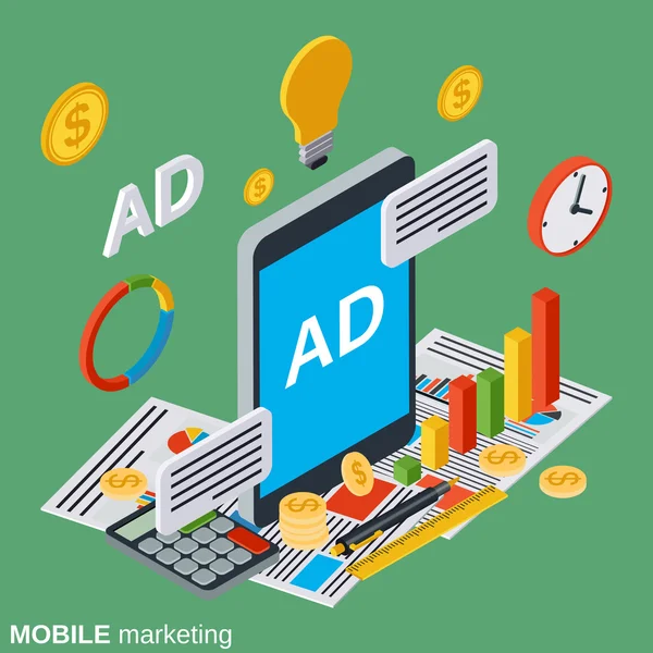 Mobile Marketing, digitales Werbevektorkonzept — Stockvektor