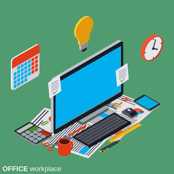 Office computer workplace vector illustration