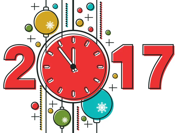Navidad y Año Nuevo 2017 delgada línea plana vector ilustración — Archivo Imágenes Vectoriales