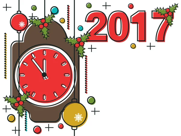 Natal e Ano Novo 2017 linha fina ilustração vetorial plana — Vetor de Stock