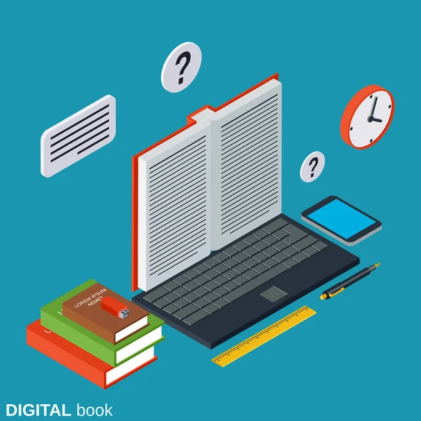 Libro digitale, concetto di vettore di lettura online — Vettoriale Stock