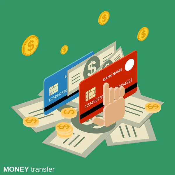 Transacción de dinero, transferencia financiera, banca en línea — Vector de stock