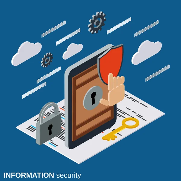 Sécurité de l'information, concept de vecteur de protection de téléphone portable — Image vectorielle