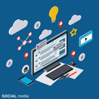 Sosyal medya, ağ, global iletişim, canlı sohbet vektör kavramı