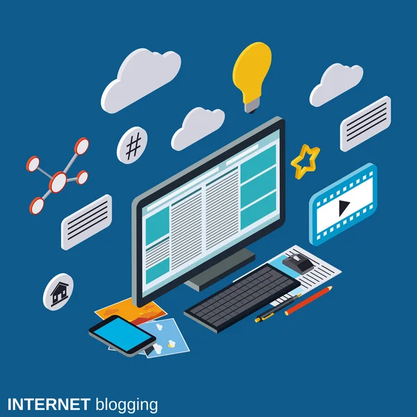 Internet-blogging, blog beheer, web publicatie vector concept — Stockvector