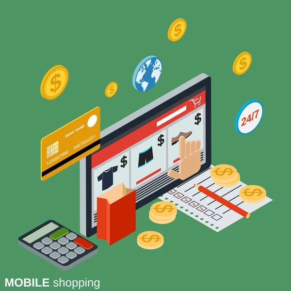 Mobil alışveriş, online mağaza, uzak ticaret, e-ticaret vektör kavramı 