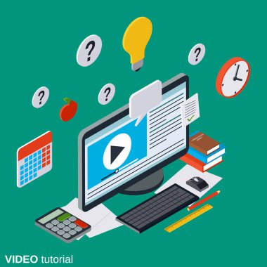 Eğitim videosu, e-eğitim, online eğitim, Kullanıcı Kılavuzu vektör kavramı
