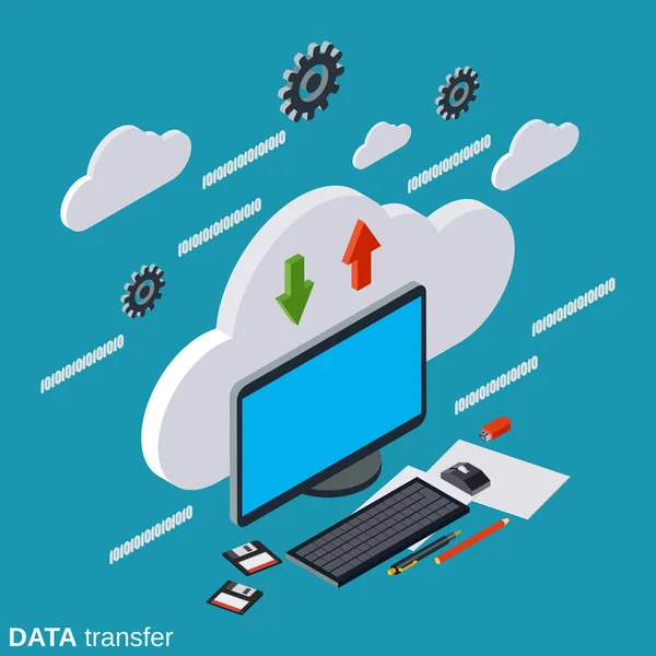 Transferencia de datos, concepto de vector de computación en nube — Archivo Imágenes Vectoriales