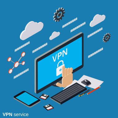 VPN hizmet düz 3d izometrik vektör kavramı