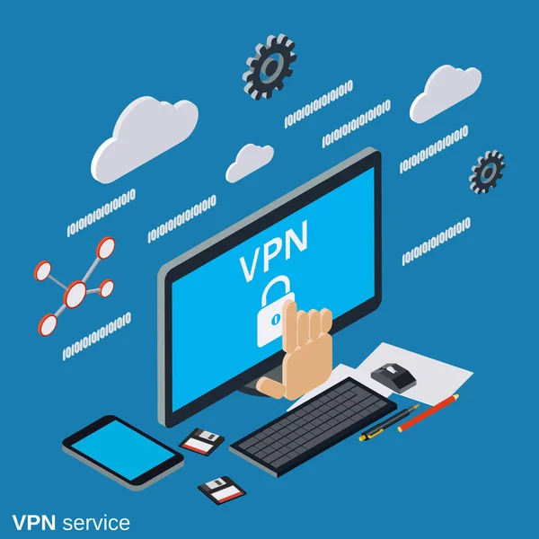 VPN serviço plana 3d conceito vetor isométrico —  Vetores de Stock