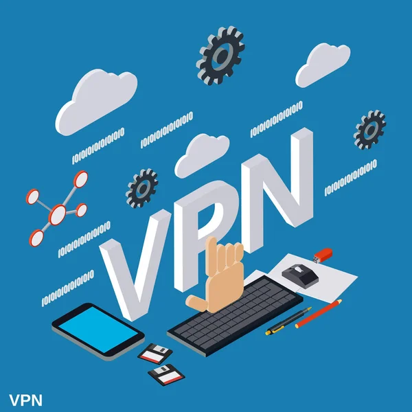 VPN υπηρεσία επίπεδα 3d ισομετρική διάνυσμα έννοια — Διανυσματικό Αρχείο