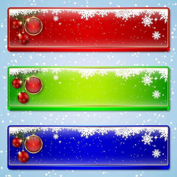 Navidad y Año Nuevo banners vector de vidrio — Vector de stock