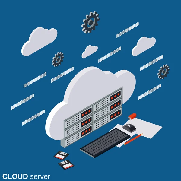 Almacenamiento Nube Servidor Remoto Plano Vector Isométrico Concepto Ilustración — Archivo Imágenes Vectoriales