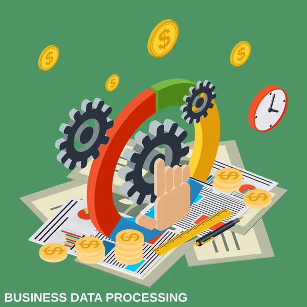 Processamento Dados Negócios Plana Ilustração Conceito Vetor Isométrico —  Vetores de Stock