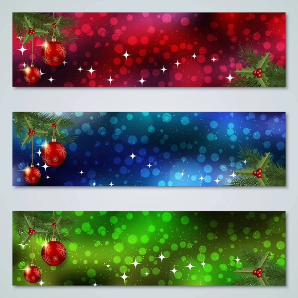 Christmas New Year Horizontal Vector Banners Collection — Stock Vector