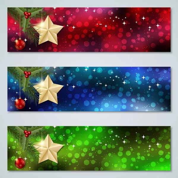 Navidad Año Nuevo Colección Banners Vectores Coloridos Lujo — Vector de stock