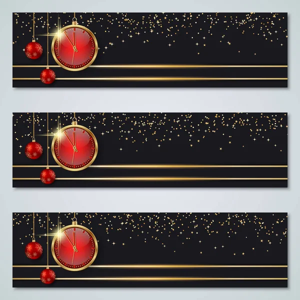 Navidad Año Nuevo Colección Banners Vector Lujo Negro — Vector de stock