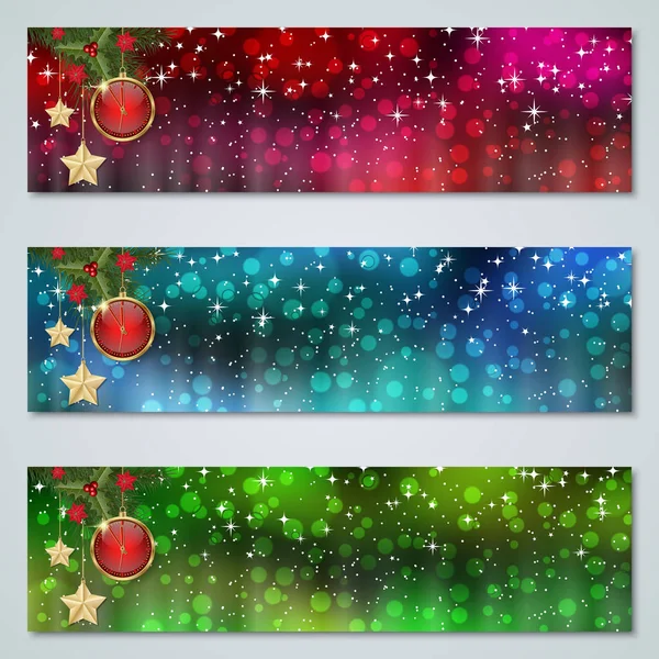 Christmas New Year Horizontal Vector Banners Collection — Stock Vector