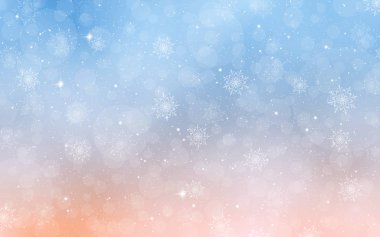 Yılbaşı ve yeni yıl yıldızlı ve kar taneli bulanık vektör arkaplanı