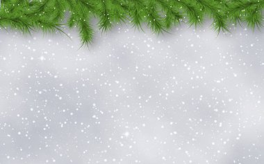 Yılbaşı ve yeni yıl arkaplanı yıldızlar, kar taneleri ve köknar dallarıyla bulanık