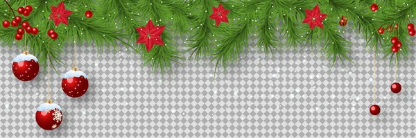 Weihnachten Und Neujahr Vektor Banner Vorlage Tannenzweige Grenzen Transparenten Hintergrund — Stockvektor