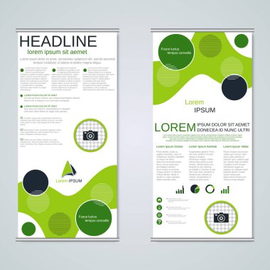 Modern geometrik rulo iş afişleri, çift taraflı pilot vektör tasarım şablonu