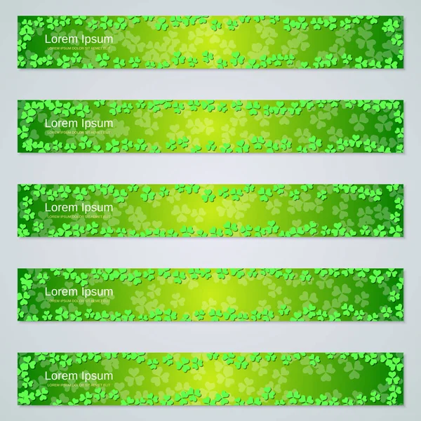 San Patricio Day Banners Web Verde Con Trébol Hojas Colección — Vector de stock