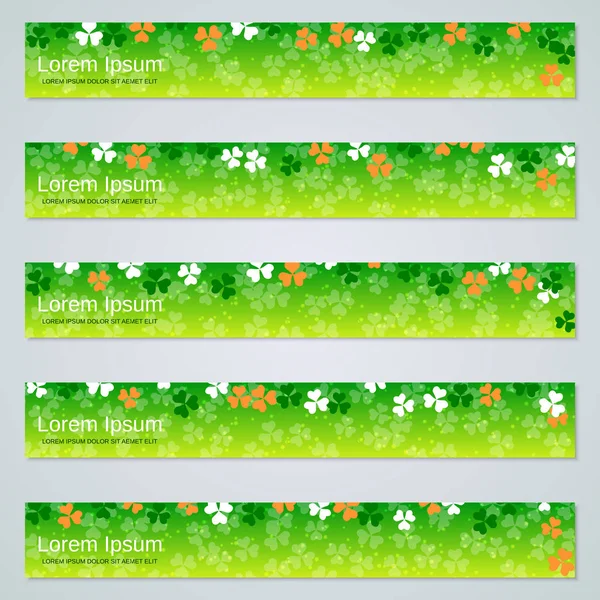 Aziz Patrick Günü Nde Yonca Yapraklı Yeşil Pankartları Taşıyıcı Koleksiyonu — Stok Vektör