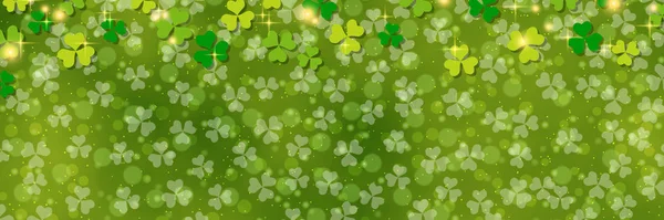 Шаблон Векторного Баннера Дня Святого Патрика Зеленый Размытый Фон Листьями — стоковый вектор