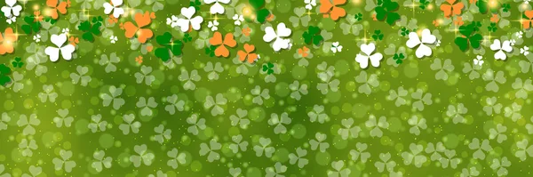 Patrick Day Vektor Banner Template Grün Unscharfen Hintergrund Mit Kleeblättern — Stockvektor