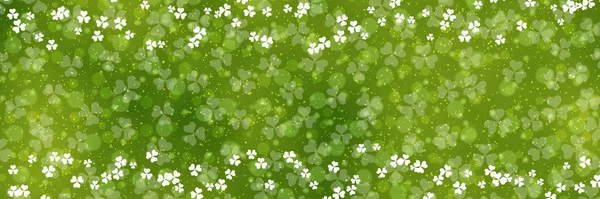 聖パトリックの日のベクトルバナーテンプレート 緑の背景にクローバーの葉とボケの効果 — ストックベクタ