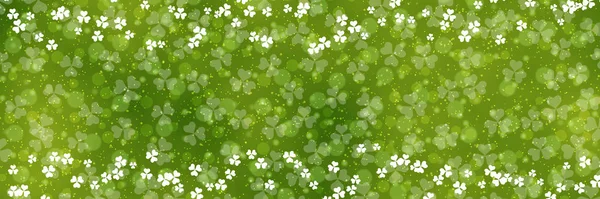 Patrick Day Vektor Banner Template Grün Unscharfen Hintergrund Mit Kleeblättern — Stockvektor