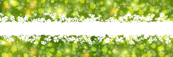 Patrick Day Vektor Banner Template Grün Unscharfen Hintergrund Mit Kleeblättern — Stockvektor