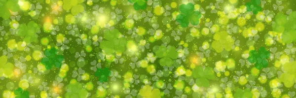 Patrick Day Vektor Banner Template Grün Unscharfen Hintergrund Mit Kleeblättern — Stockvektor