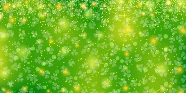 Patrick Day Vert Fond Vectoriel Flou Avec Des Feuilles Trèfle — Image vectorielle