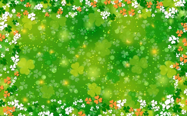 Patrick Day Green Unscharfer Vektorhintergrund Mit Kleeblättern Und Bokeh Effekt — Stockvektor