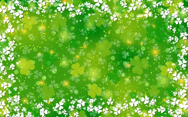 Patrick Day Groene Wazig Vector Achtergrond Met Klaver Bladeren Bokeh — Stockvector