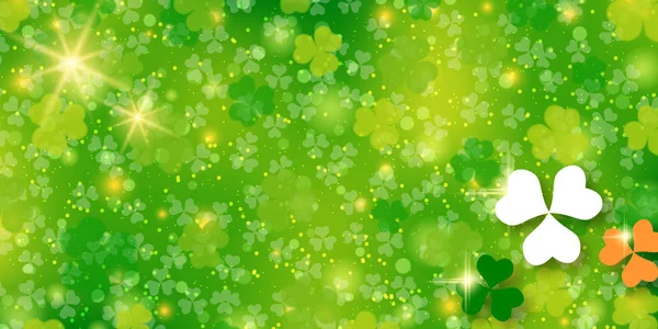 Patrick Day Green Blurred Vector Background Clover Leaves Bokeh Effect — 스톡 벡터