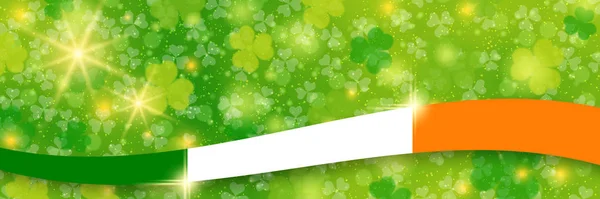 Patrick Day Modello Banner Vettoriale Fondo Sfocato Verde Con Foglie — Vettoriale Stock